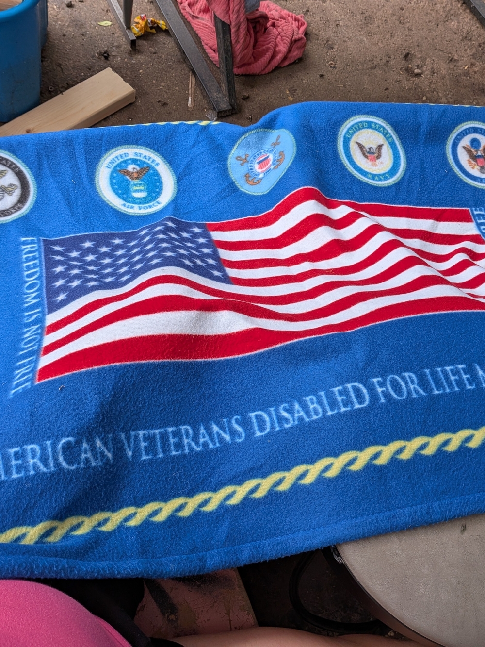 Blue Patriotic Fleece Throw Blanket with American Flag Design